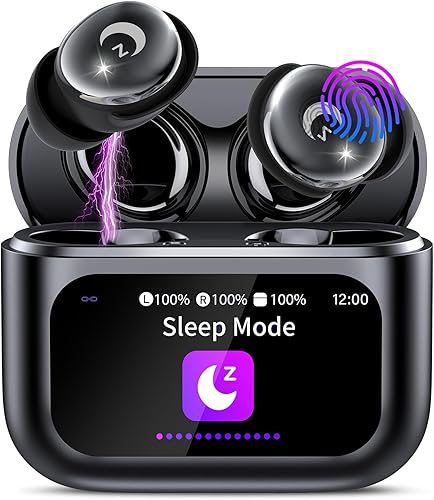 Sleep Earbuds, Bluetooth 5.4 in Ear Smart Touch Screen Earbuds, 48H Mini Sleep Headphones Small Design for Side Sleepers, Crystal-Clear Calls Ear Buds, 5 EQ Modes, IPX7 Waterproof Earphones Black
