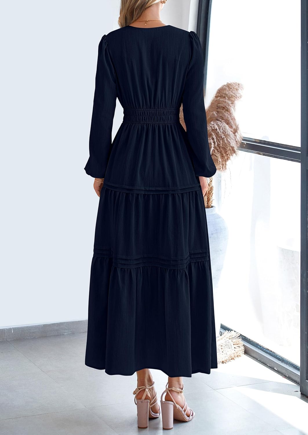 PRETTYGARDEN Women's 2026 Elegant Maxi Dresses Long Sleeve V Neck Flowy Pockets Casual Modest Dress Fall Fashion Clothes - Image 4