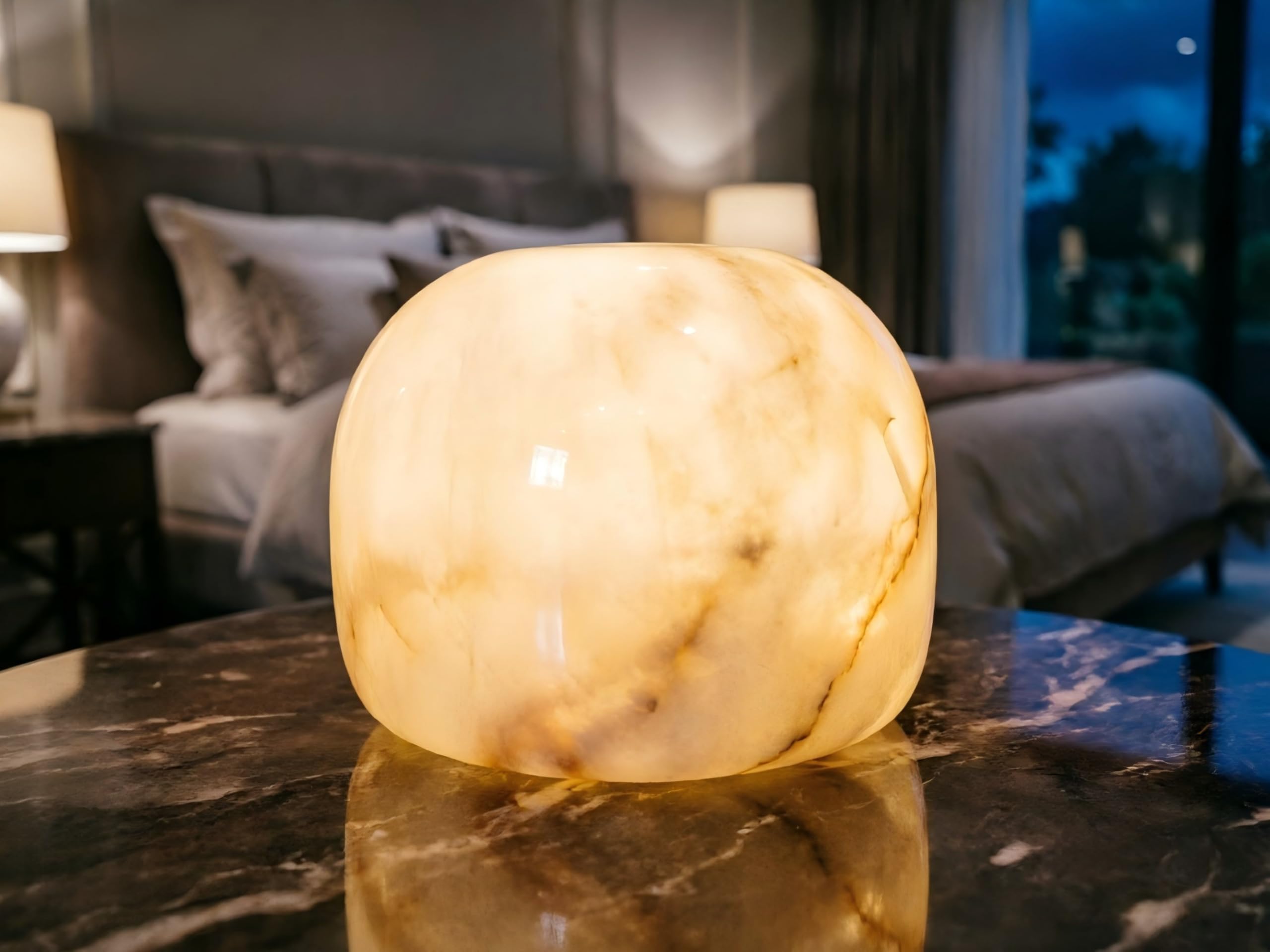 Marble Lamp Night Light Touch Bedside Table Lamp for Bedroom,Type-C Rechargeable Small Desk Bedside Small Lamps,Eye Caring Dimmable LED Ambient lamp (Calacatta Green) — view 13