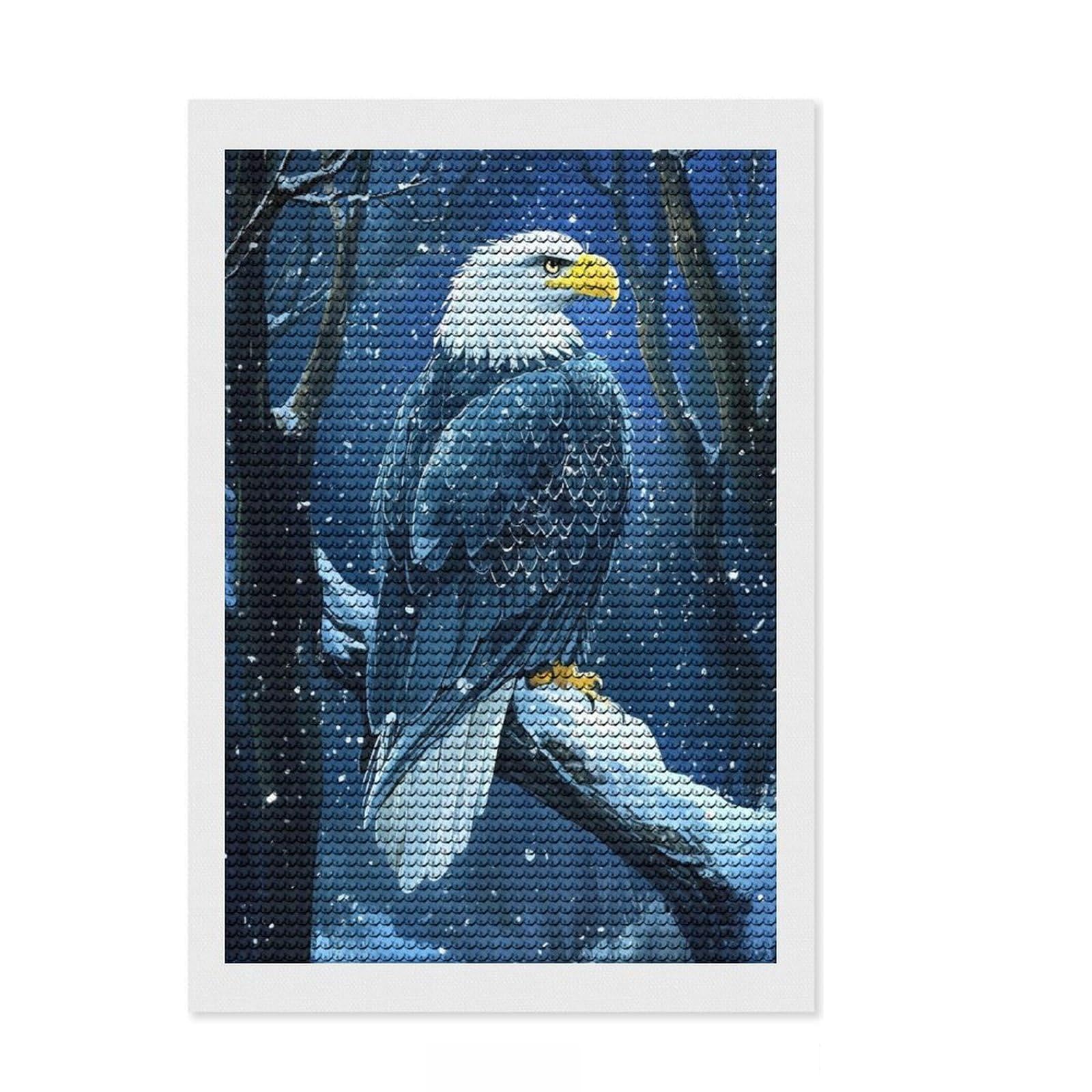 Junmoney Bald Eagle in Winter Full Drill Diamond Painting Kit 8"x12", Festive Craft Gift, for Family Craft Time, Printed Canvas, Office Decor