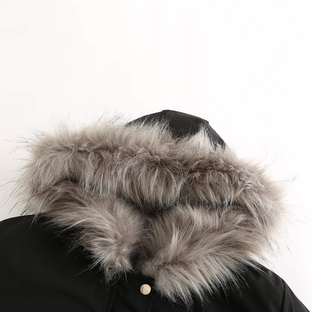 Płaszcze Parka Damskie Zimowe Termiczne Płaszcz Bawełniany Polar Długa Kurtka Z Kapturem Synthetic Futro Ciepła Kurtka Wiatroodporna Na Co Dzień Parka, Czarny (Black), XL