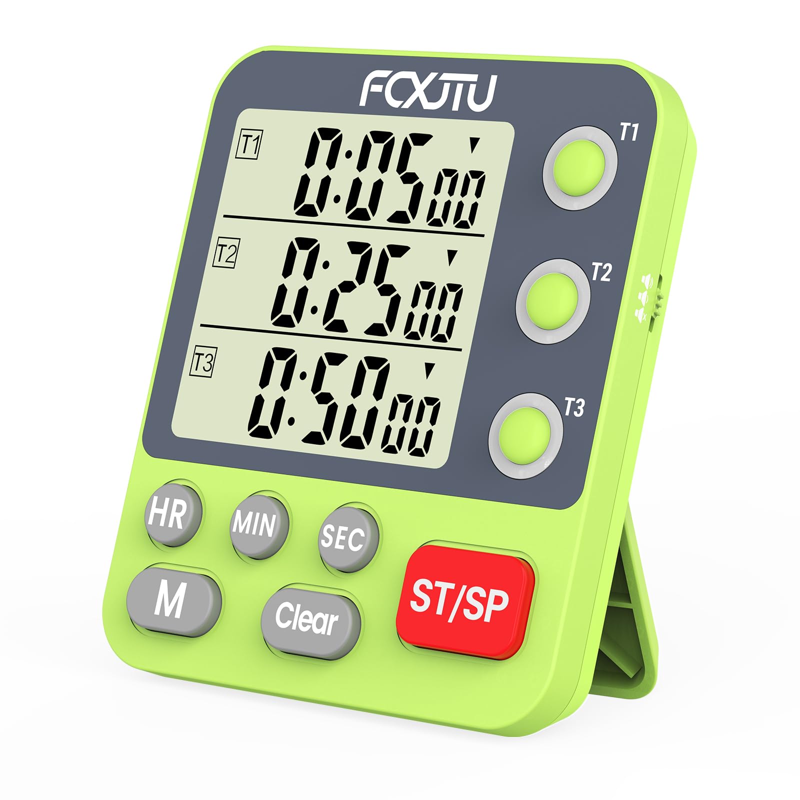 Temporizador digital de cocina triple doble, temporizador de memoria de 3 canales, temporizador de cocción de pantalla grande, alarma de volumen fuerte y luz intermitente con parte trasera
