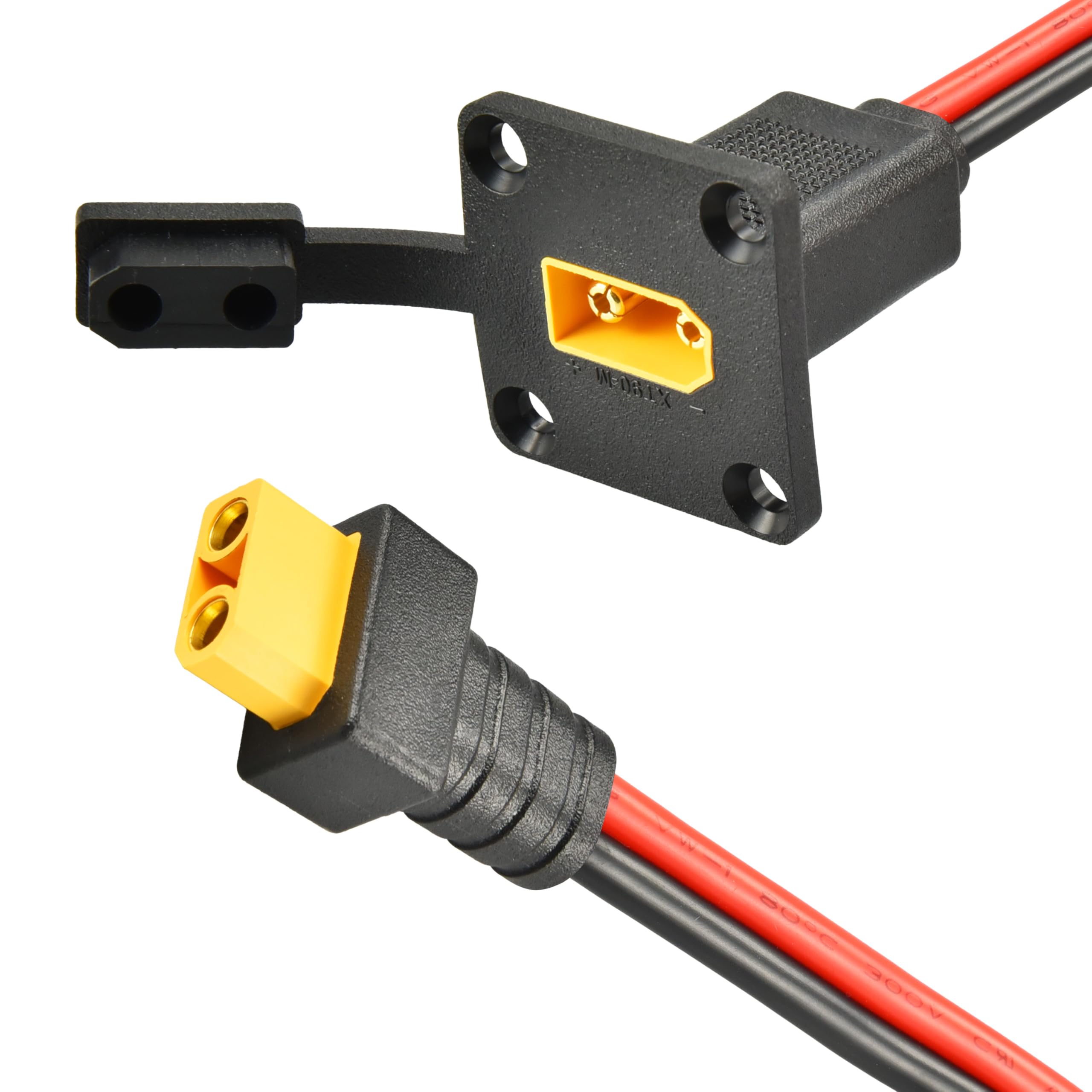 2FT 10AWG XT90 Panel Mount Cable XT90 Heavy Duty Male to Female Connector for Solar Generators/LiPo Batteries/FPV Drones Waterproof Anti-Spark Design for Portable Power Stations and RC Applications