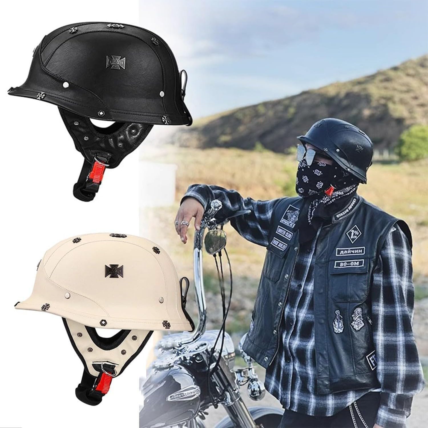 Retrò Elmetto Tedesco Pelle Caschi Cromwell Motociclista Casco ECEDOT Omologato Mezzo Moto Caschi Demi-Jet Con Fibbia Sgancio Rapido Casco A Scodella Universale Uomo Donna