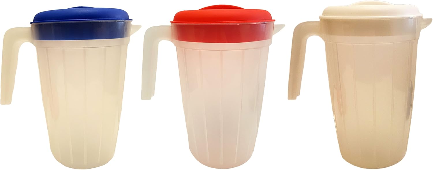 Set of 3 Plastic 2 Quart Pitchers With Lids BPA FREE 13 Assorted