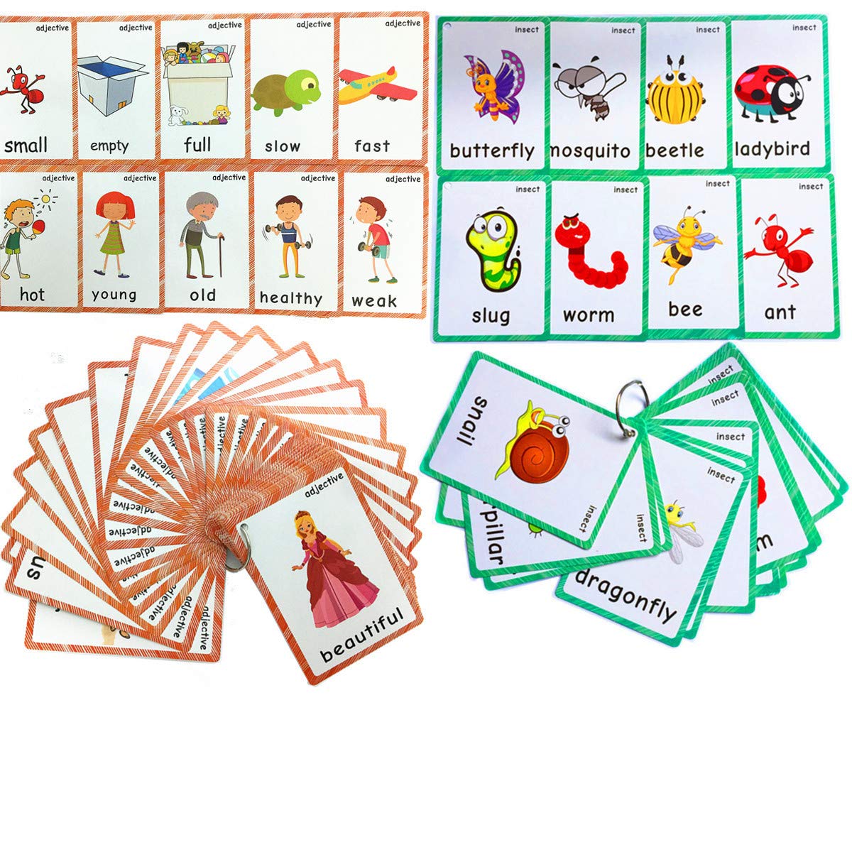 Buy Set of Adjective&Antonym and Insect Flash Cards for Toddlers Kids Learning Flashcard