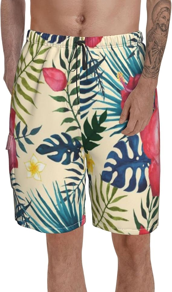 Men Volley Shorts Big and Tall Swim Trunks Tropical Stretch Bathing