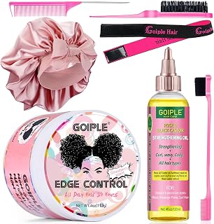 Edge Control Wax Strong Hold Non-greasy Hair Styling Gel - Edge Wax No Flaking Edge Control for Black Hair Edge Wax for Women Rose&Black Castor Oil for Hair Growth Edge Brush Hair Braid Bonnet