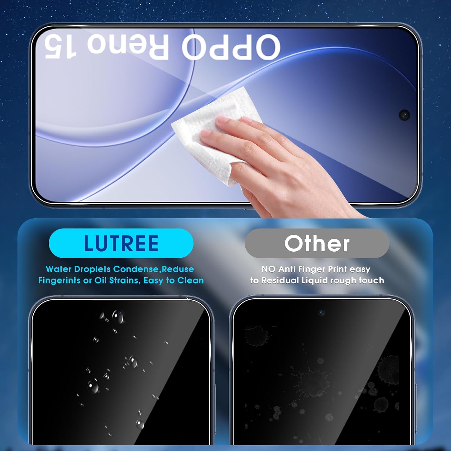 Lutree For OPPO Reno 15 5G Tempered Glass, 2+2 Pieces Screen Protector + Camera Film, 9H Hardness Anti-Scratch HD Bubble Free Screen Protector | 5G 2026 - view 4