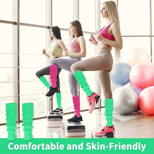 Miniatura 8 de 2 pares de calentadores de piernas de neón de los años 80, accesorios para mujer, calcetines rosa neón y verde, calentadores de piernas retro,