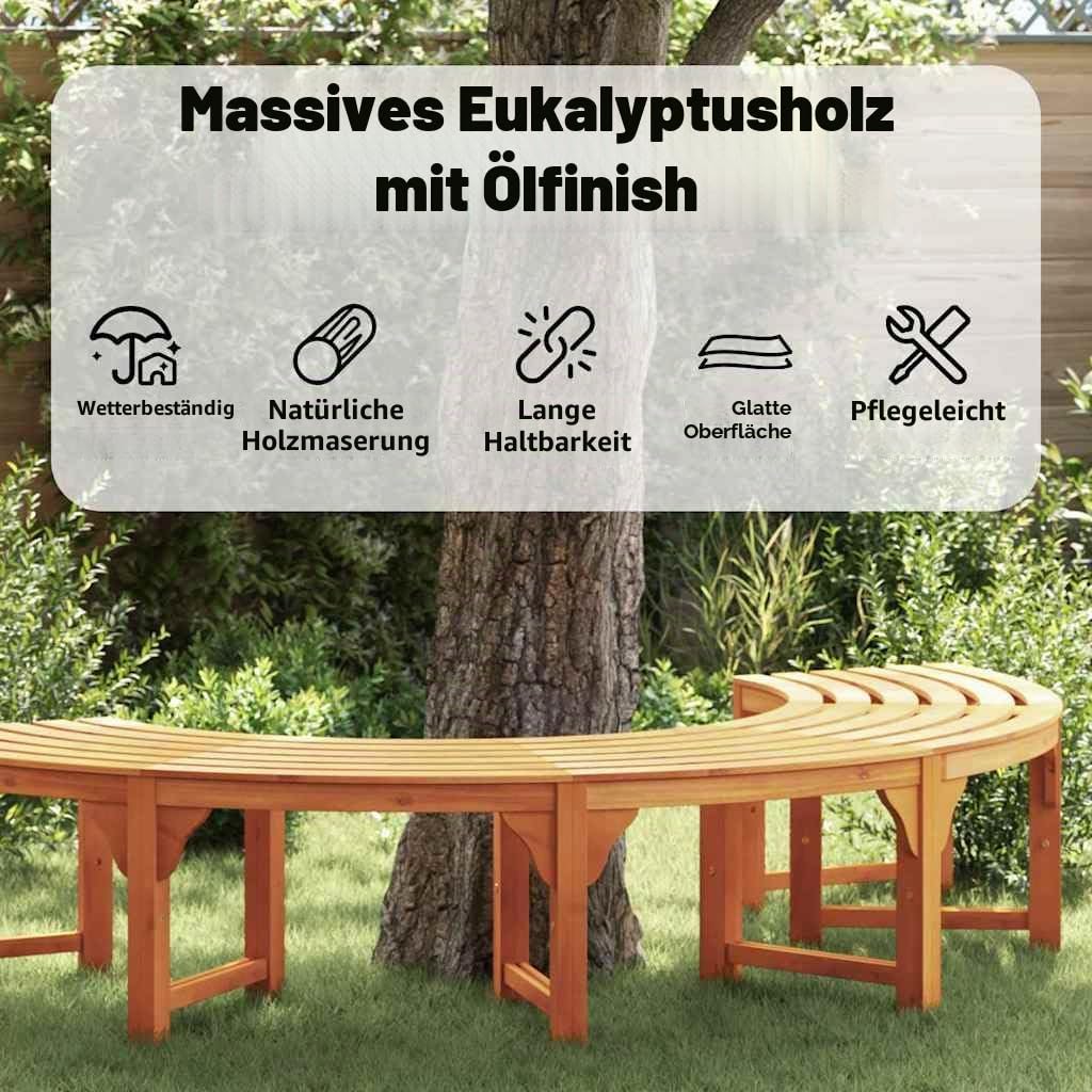 vidaXL Baumbank 4 -Seater 210 x 80 x 45 cm Massives Eukalyptus Holz | Aus massivem Akazienholz gefertigt, Traditionelle Halbkreisform ideal für Garten-Ecken,