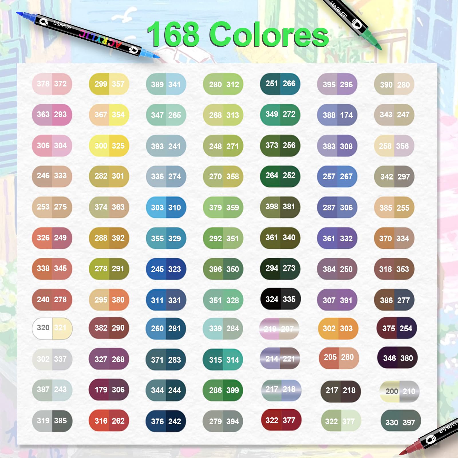 168 Colores Rotuladores Acrilicos, Doble Punta