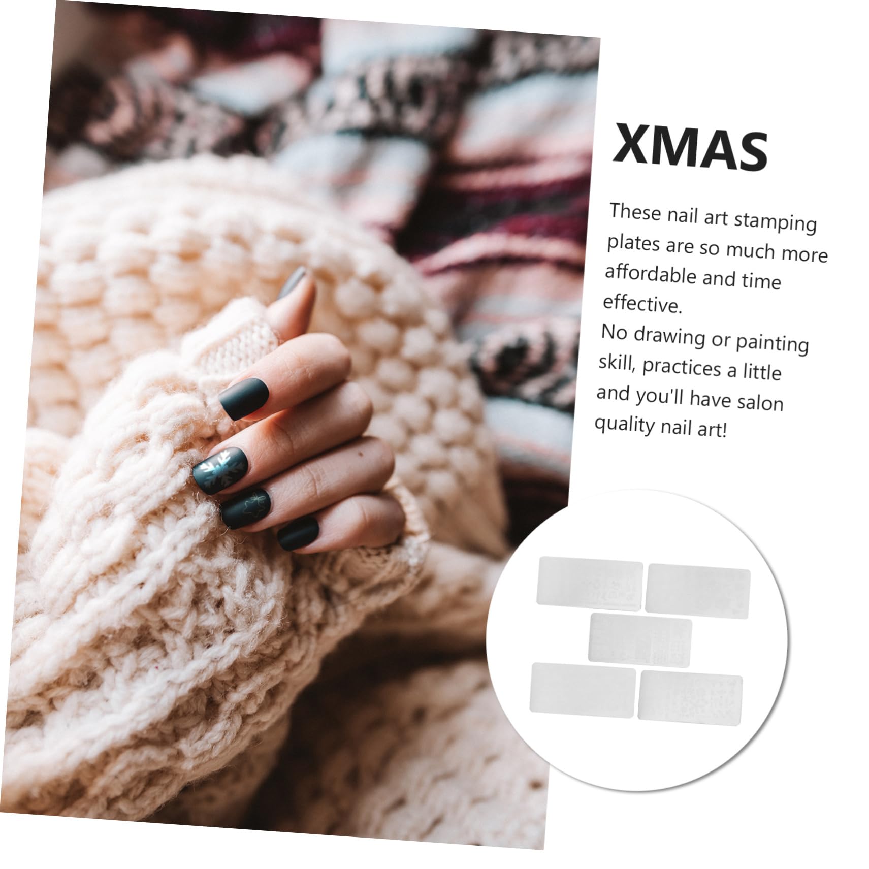 minkissy 5 Placas de Estampado para Uñas Navideñas de Metal, Plantillas Fáciles de Usar para Diseño Profesional y Principiantes, Adecuado para Manicura Festiva
