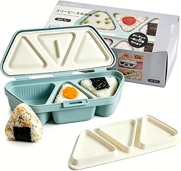 Onigiri Mould for Sushi Making, Six Squares Triangle Rice Ball Maker, 2 in 1 Food Grade Bento Lunch Box for Making and Storing Sushi, Easy to Demold Kit for Wakame Seaweed Sheets Rice BallsGreen