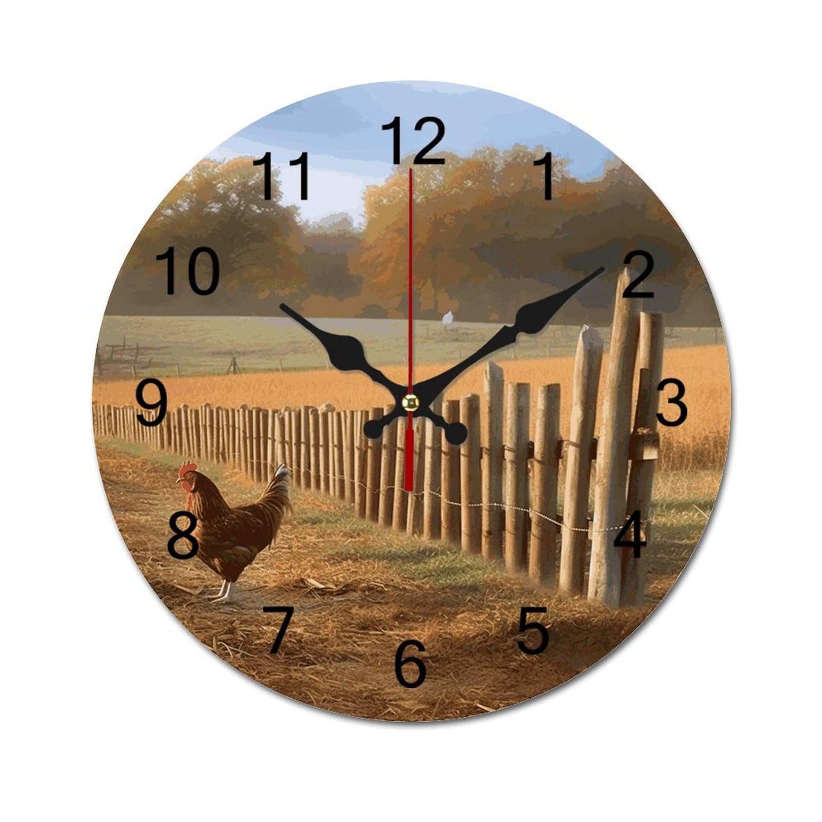 Horloges murales silencieuses pour cuisine et maison, design poule rustique en bois