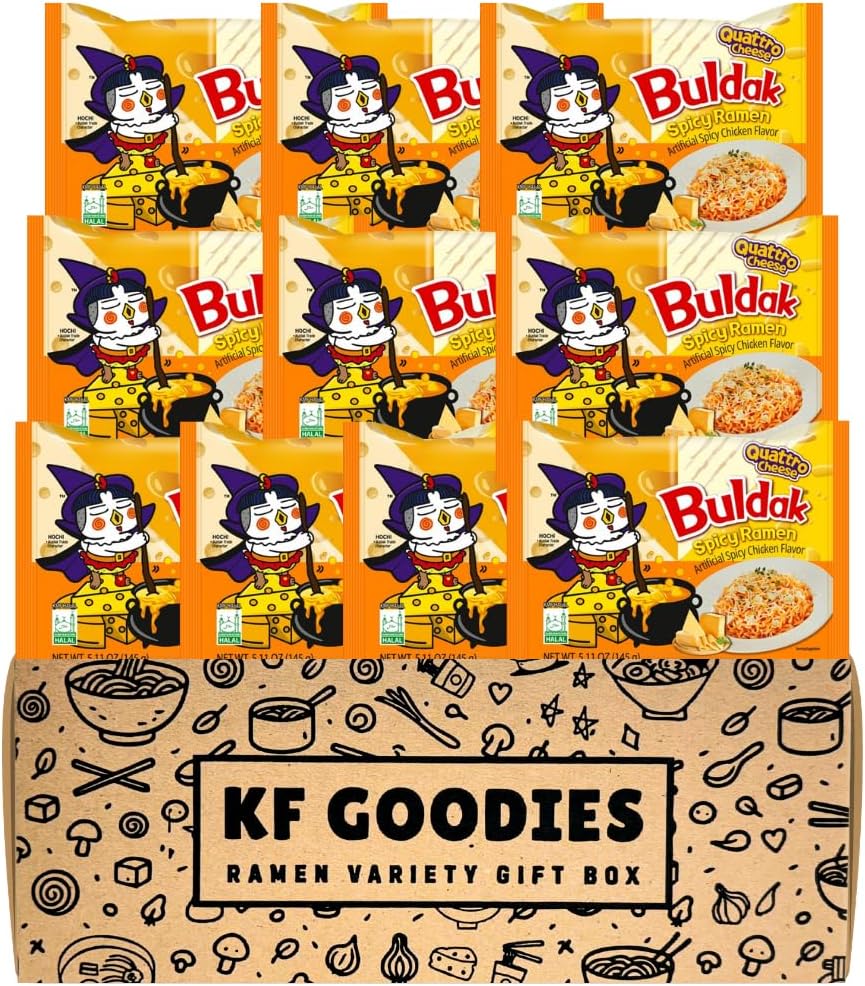 KF GOODIES Korean Ramen Variety Pack Gift Box (10 Count) โ Spicy Buldak Noodle Assortment for Birthdays, College Care Packages, Office Snacks, and Gift Baskets