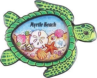 Wooden Myrtle Beach Sea Turtle Magnet, Collectible South Carolina Souvenir, Refrigerator Accessory, 4 x 3.25 Inches