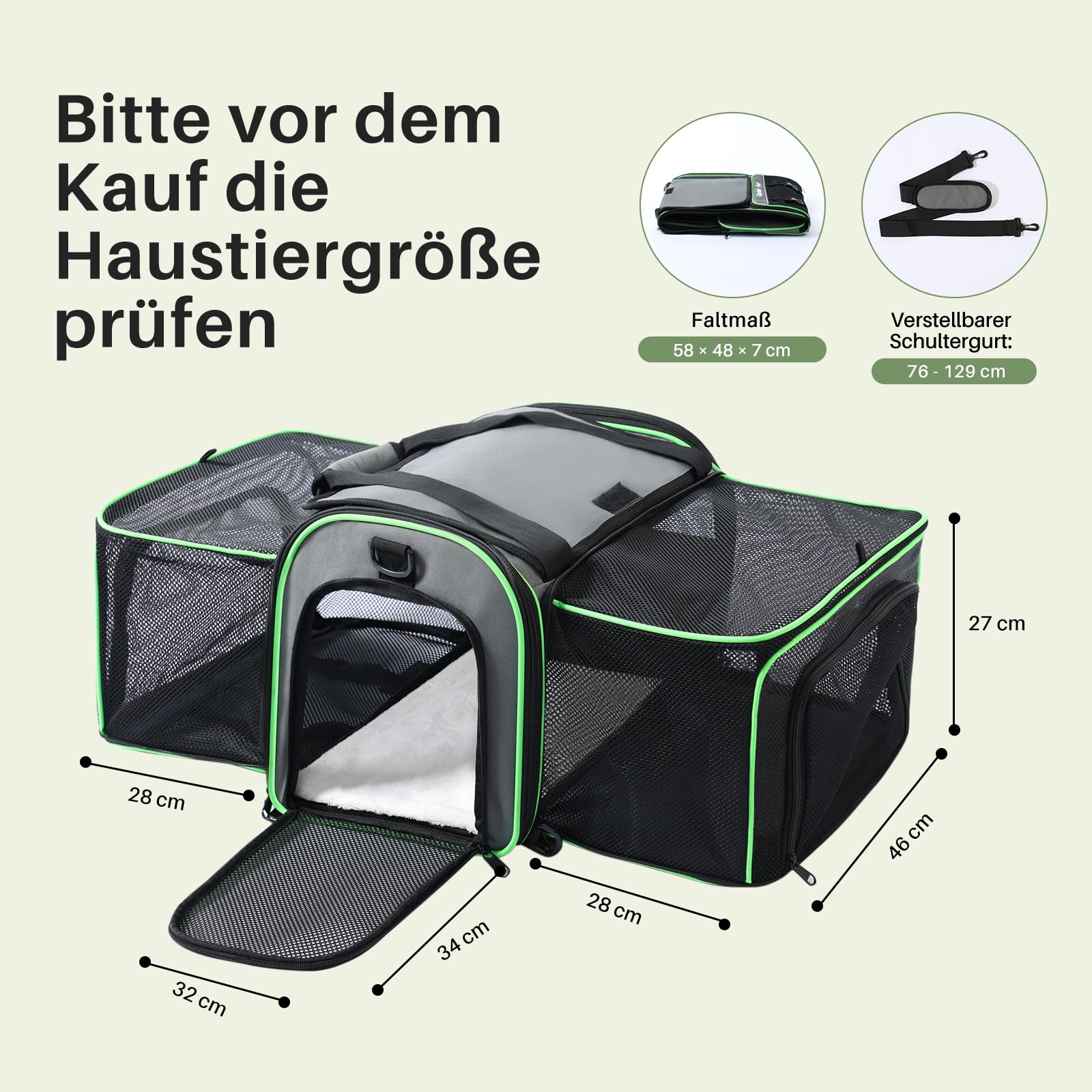 Gardner Pet Katzentransportbox, Haustiertragetasche, Faltbar und Erweiterbar für Katzen und kleine Hunde, atmungsaktive Transporttasche, Haustier-Reisetasche mit Schultergurt, BPA-frei, L