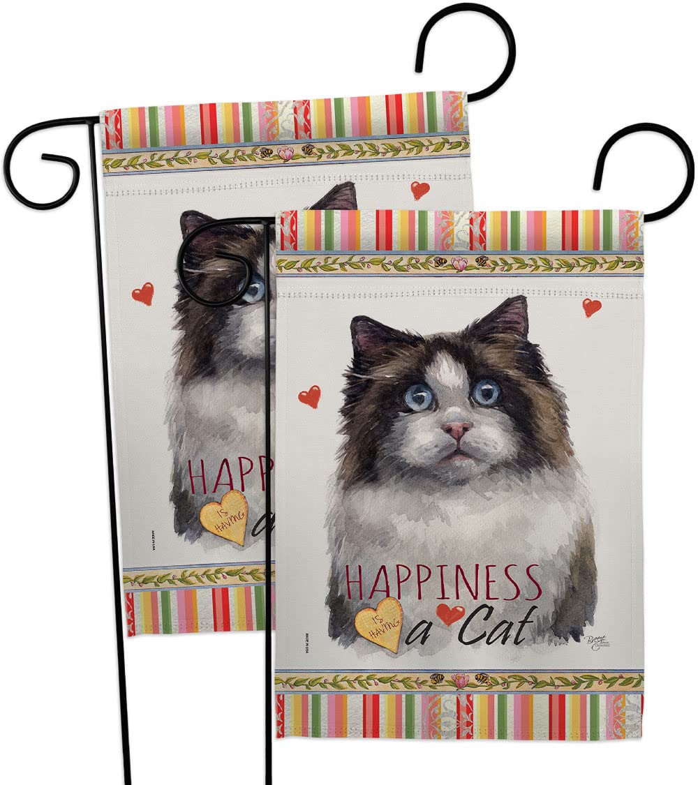 Mitted Ragdoll Happiness Garden Flags 2pcs Pack Animals Cat Kitten Meow Spoiled Paw Fur Pet Nature Farm Animal Creature Small Decorative Gift Yard House Banner Double-Sided Made In USA 13 X 18.5