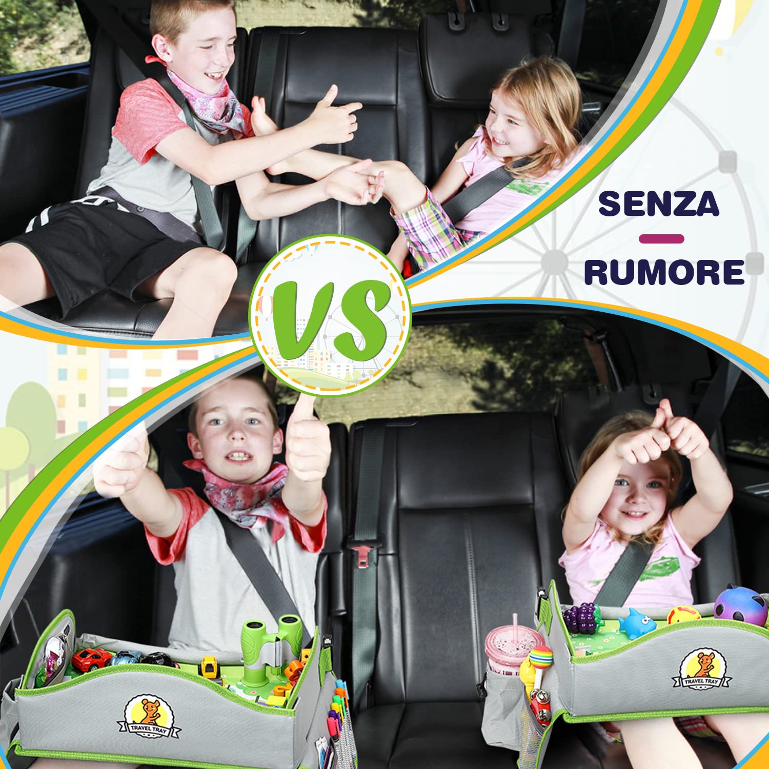 lenbest vassoio da viaggio, 1 penna per lavagna e tavola da disegno riutilizzabile per animali su entrambi i lati - vassoio per attività di gioco e snack per bambini - auto/passeggino/aereo (verde)