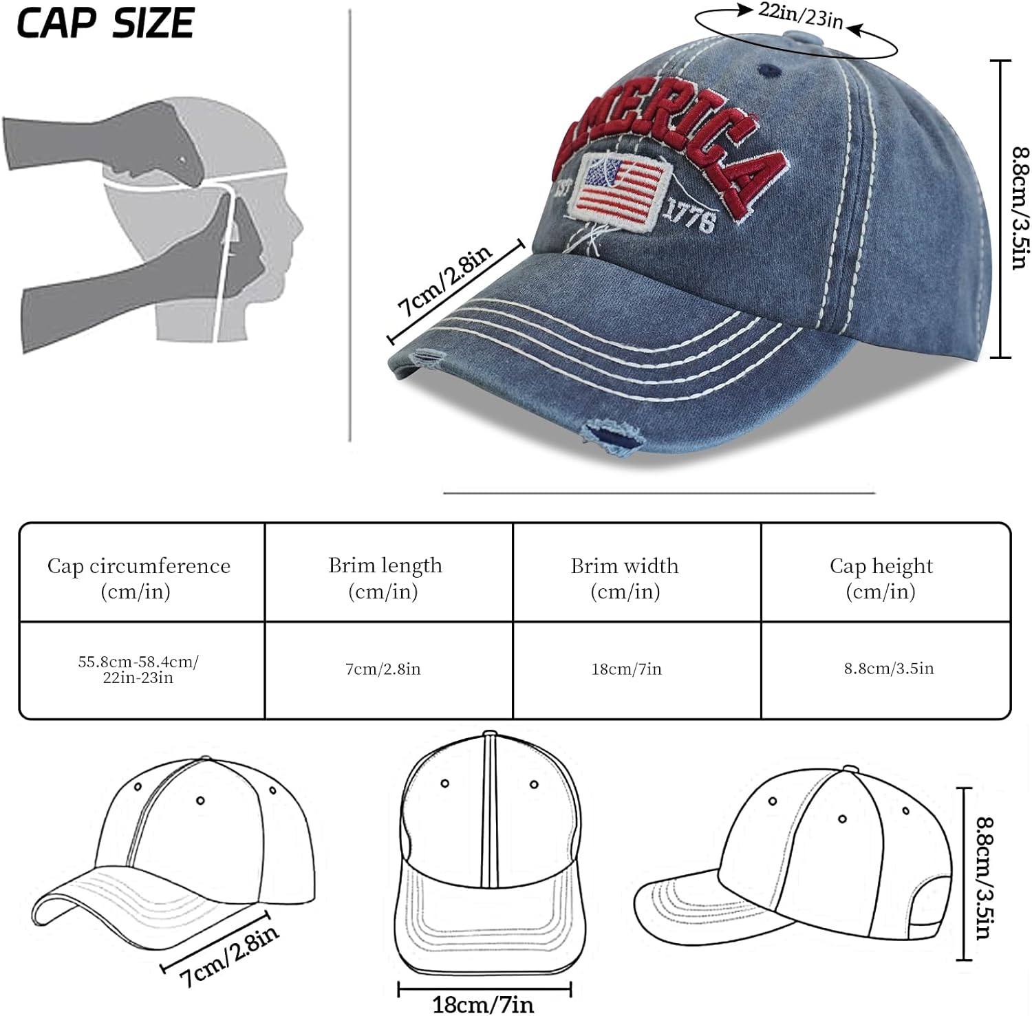 American Flag Patriotic Baseball Cap | Embroidered USA Flag 100% Cotton Adjustable Hat for Men & Women - Image 4