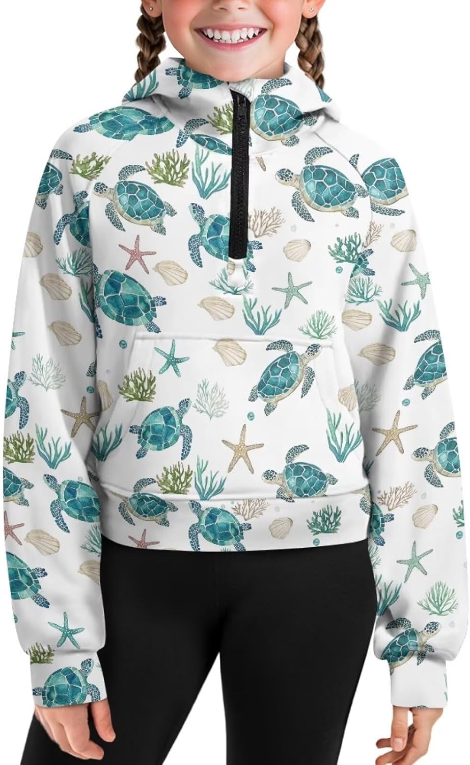 Girl's Hoodies Half Zip Long Sleeve Pullover Sweatshirts Tween Girls Lightweight Casual Fall Crop Tops with Pockets