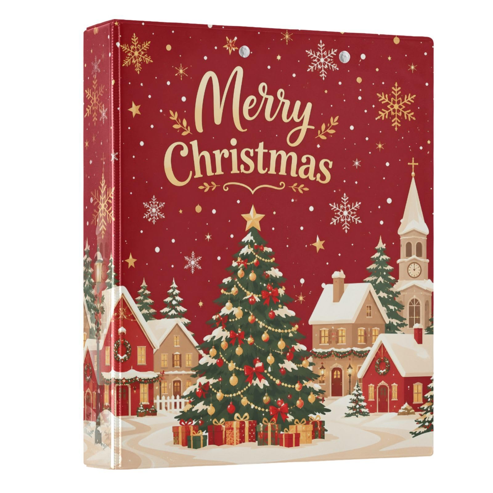 3 Ring Binder Merry Christmas Village Scene Winter 1.5 inch Binders Three Ring Binders with Clipboard Fit 8.5'' x 11'' Paper 3 Interior PVC Clear Pockets for Office Supplies