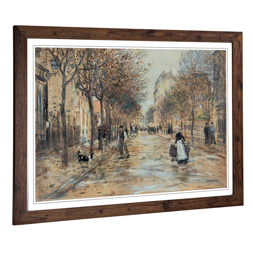 Big Box Art Framed Print of Jean-Francois Raffaelli Street in Asniecres Design | Wall Art Picture | Home Decor for Kitchen, Living Room, Bedroom, Hallway, Walnut, A2 / 24.5x18 Inch / 62x45cm