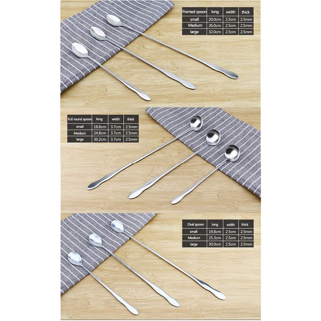 12-inch cuchara larga de té de acero inoxidable para mezclar,agitación de cócteles,café,zumos,juego de 4