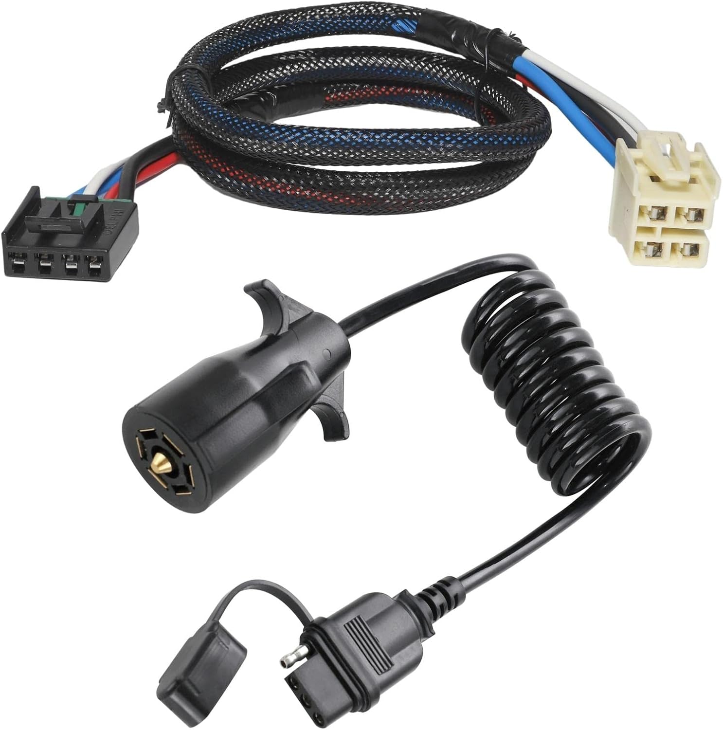 MECMO 7 Pin to 4 Pin Extension Coiled Cable 5Ft with 3016-P Brake Control Wiring Adapter for 2014-2022 GM Vehicles