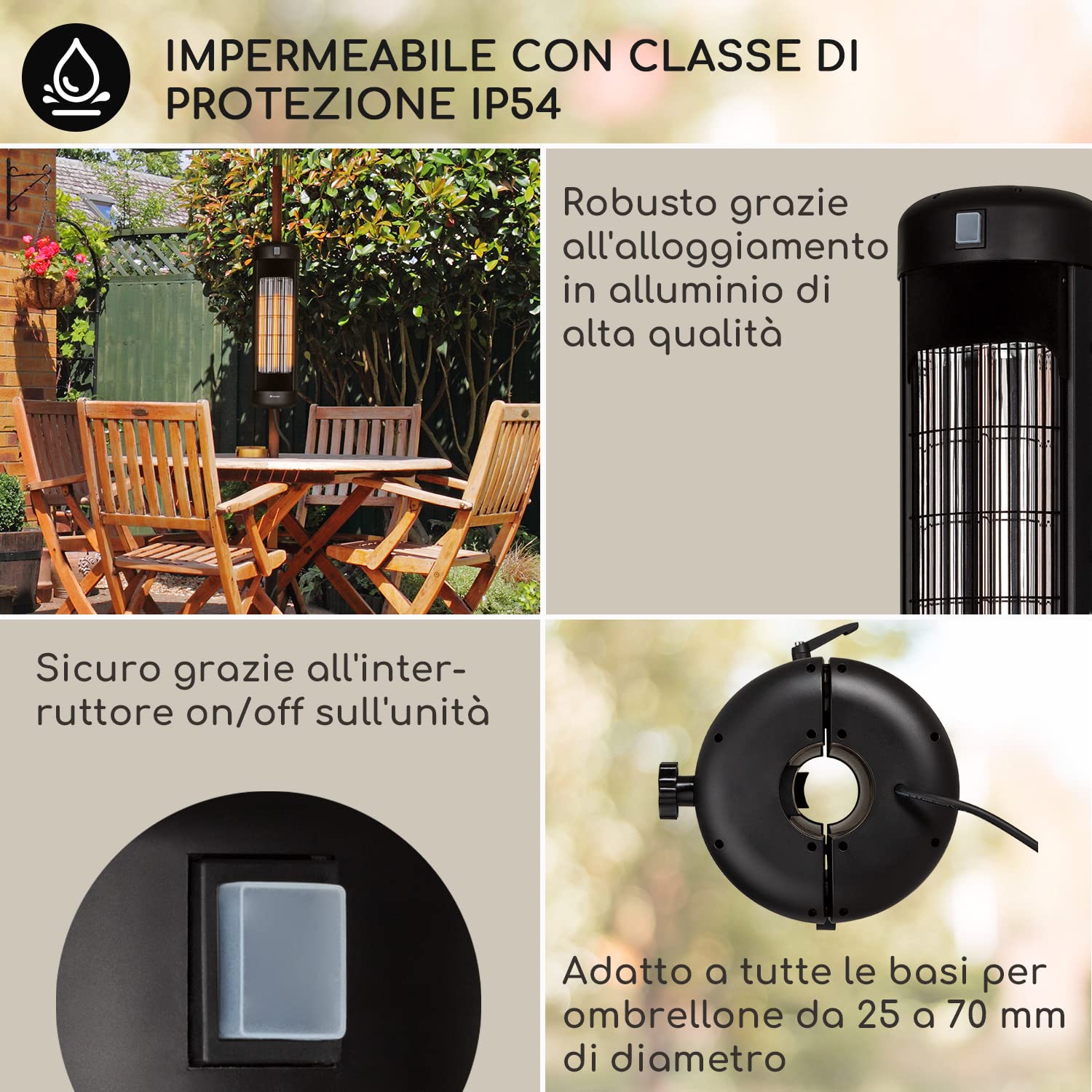 blumfeldt Heat Guru - Stufa infrarossi, terrazza, riscaldatore da esterno con protezione IP54, lampada infrarossi riscaldante con basamento e telecomando, 2000 W