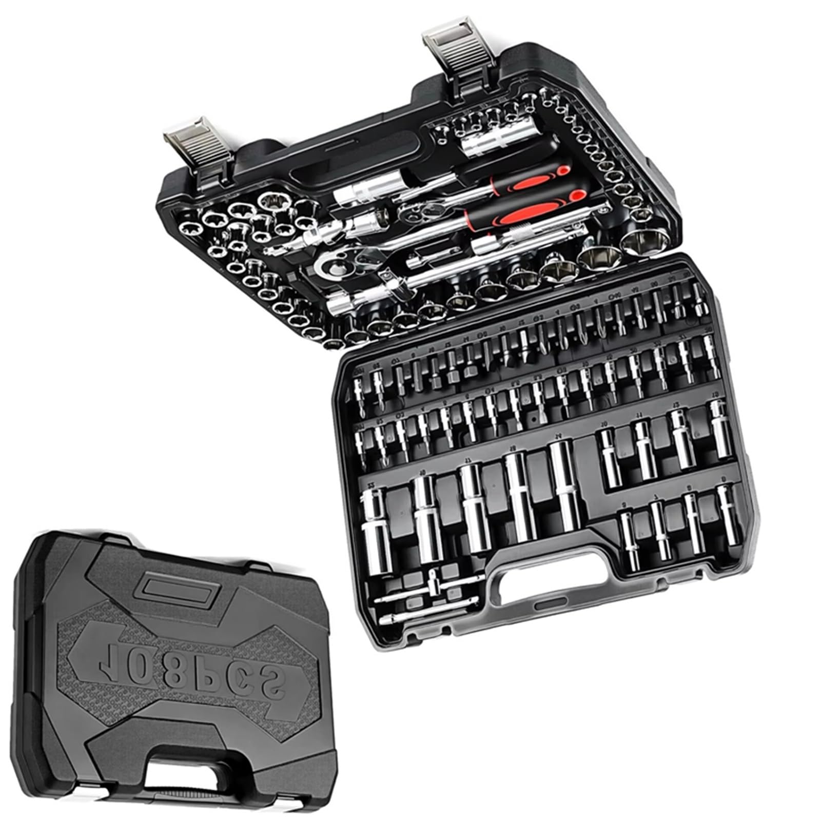Cassetta Attrezzi Completa Set Di Chiavi A Bussola Da 108 Pezzi Set Di Chiavi A Cricchetto Scatola A Cricchetto Reversibile Da 1/2"1/4" Cassetta Degli Attrezzi Per Auto Moto Bicicletta Casa