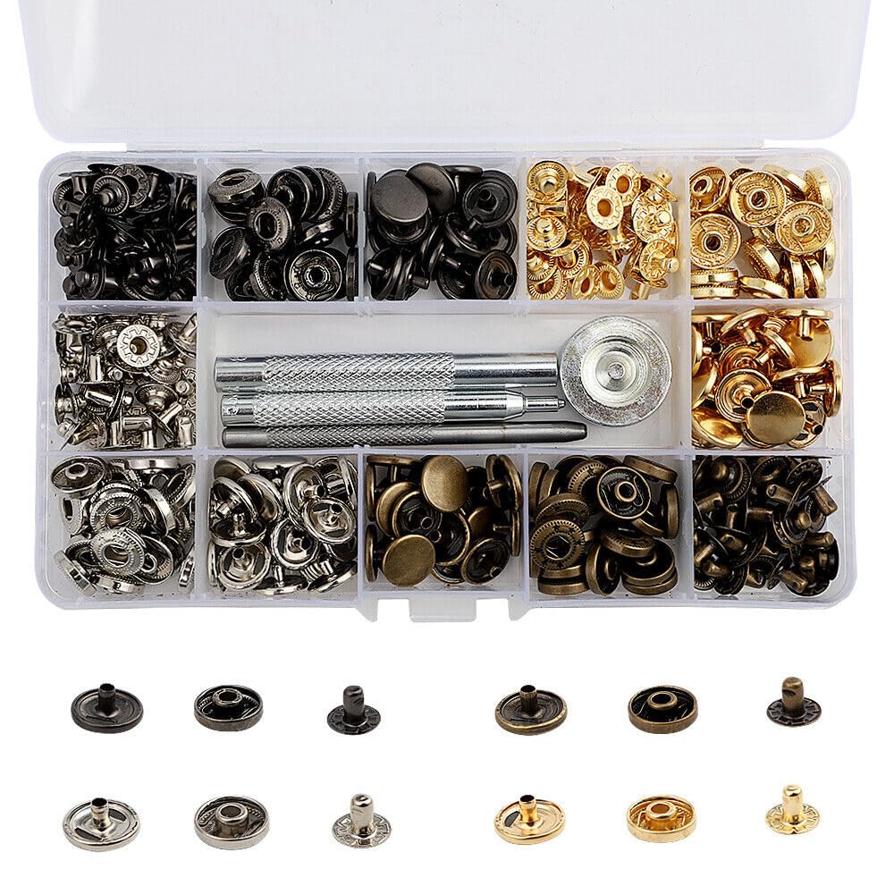 325 Sets Jeans Buttons Replacement, No-Sew Removable Metal Buttons Replacement Repair Tools in Storage Box, Women and Men's Jeans Clothing Supplies
