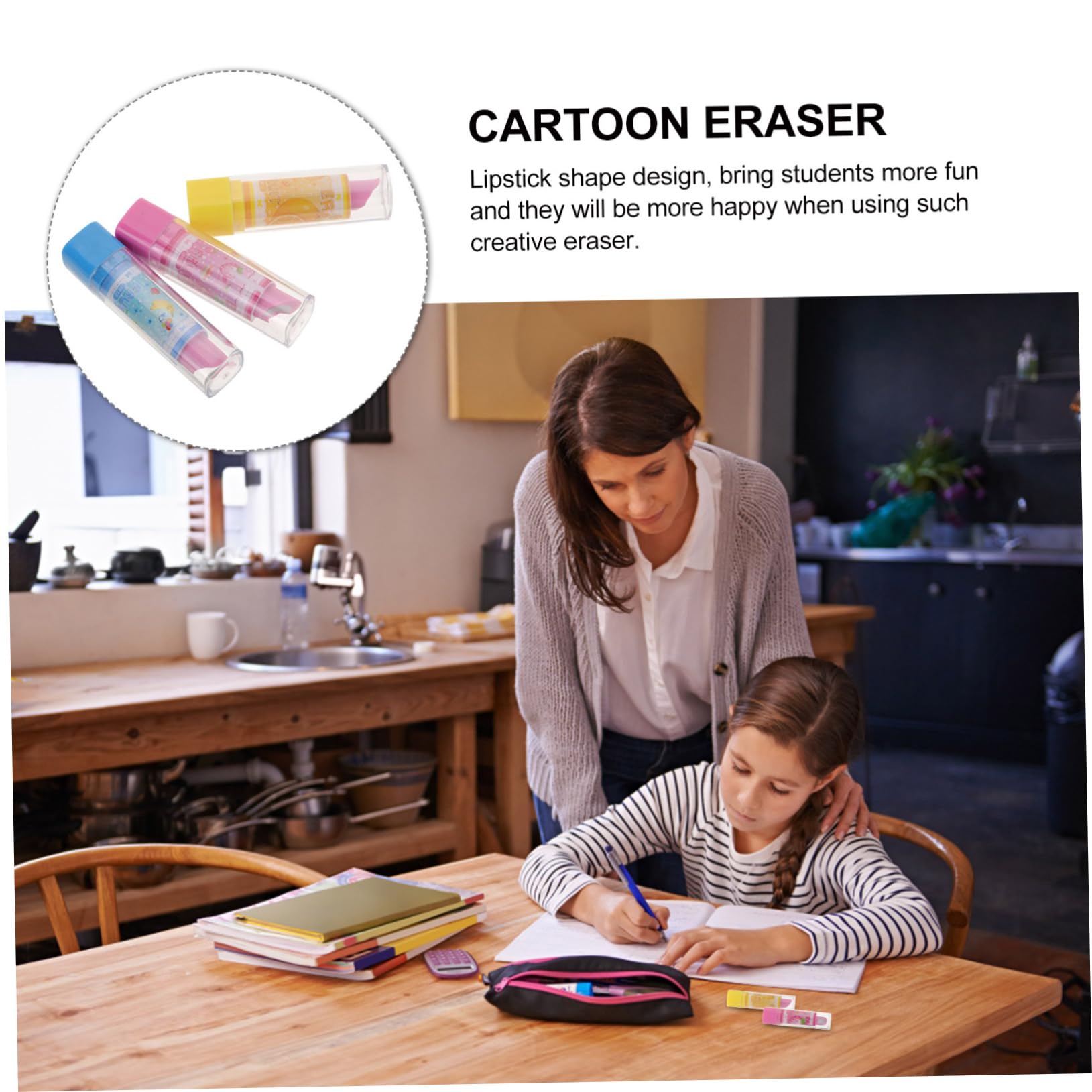 ibasenice Lipstick Shape Erasers 3Pcs Creative Fruit Pattern Pencil Erasers Kids School Stationery Portable