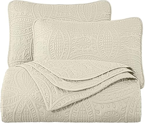 Vista 230 de Chezmoi Collection Austin - Juego de colcha tamaño Queen de 3 piezas Pinsonic acolchada de gran tamaño, tamaño Queen, terracota