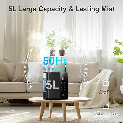 Miniatura 3 de JRD Humidificadores de niebla cálida y fría para dormitorio, 5 L, humidificador de aire ultrasónico silencioso, alivio rápido de los síntomas,