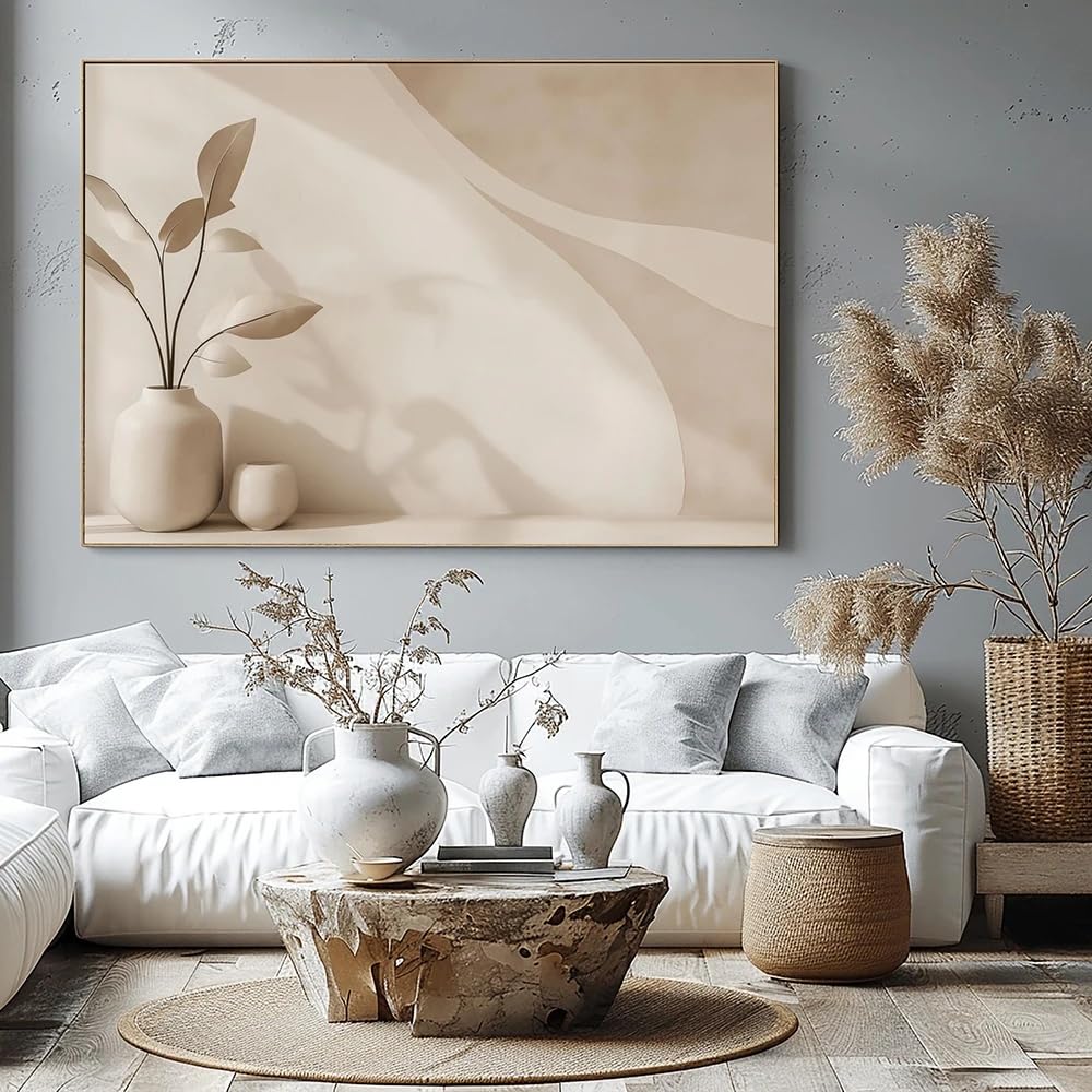 LTjiajuypd Minimalist Neutral Wall Art Modern Abstract Vase and Leaf Scandinavian Artwork Office Home interior Decoration(60x90cm)