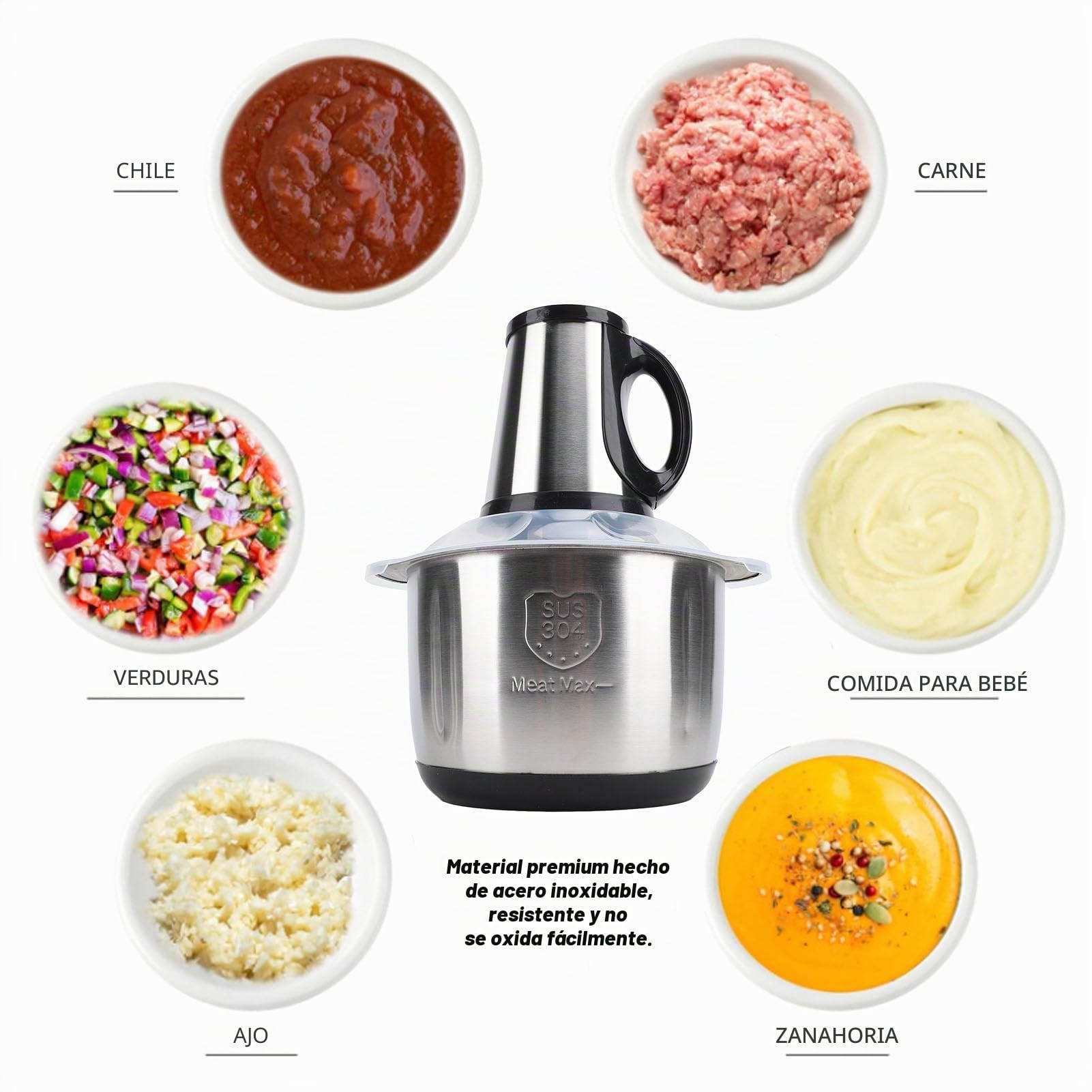 Procesador de Carne de 500 W, Picadora de Alimentos Compacta de Acero Inoxidable de 5 L con Motor de Cobre, Picadora de Verduras Eléctrica de Alta Eficiencia para Cocina (Enchufe
