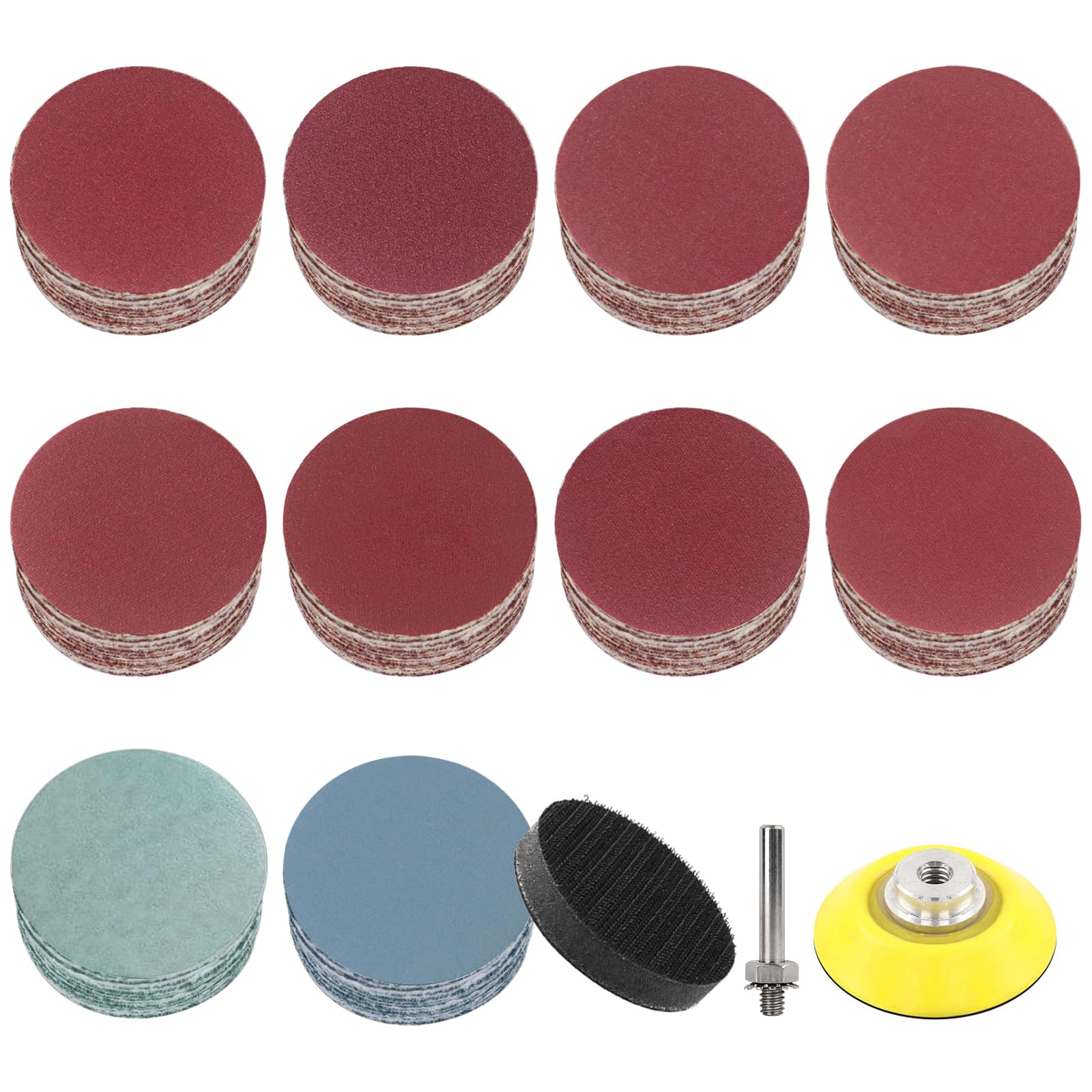 100Pièces Papier Abrasif 50mm 400 600 800 1000 1200 1500 2000 3000 5000 7000 Grain, Avec 1 Pièce kit de Tampon de Roue Adaptateur de Tampon de Polissage