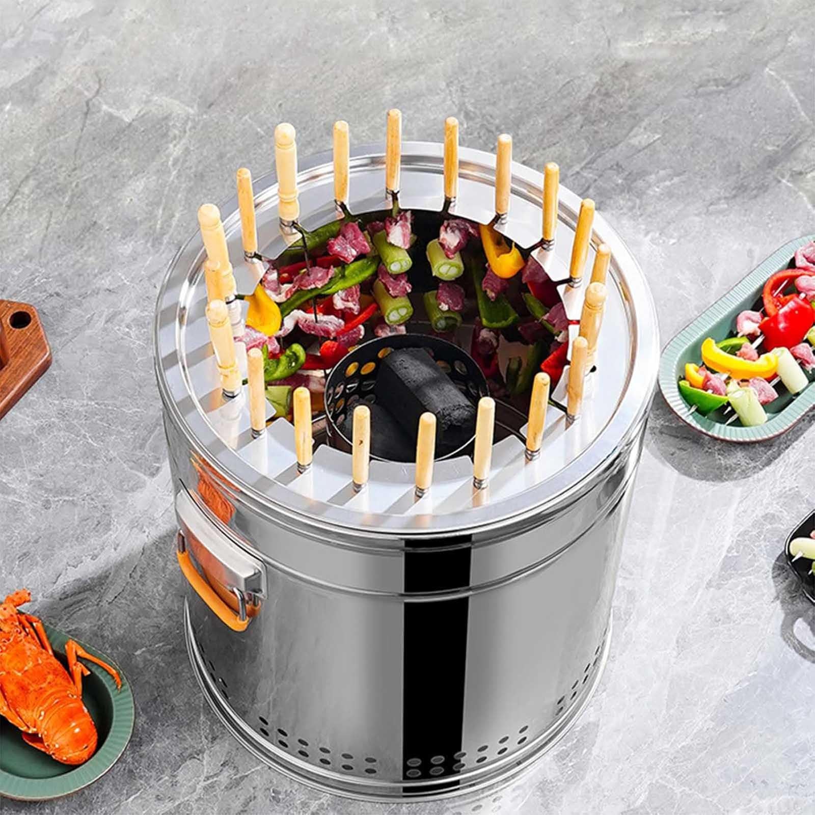 Wędzarnia w beczce węglowej, bezdymny grill z 30 szpikulcami ze stali nierdzewnej, duszony grill o dużej pojemności, do gotowania na świeżym powietrzu