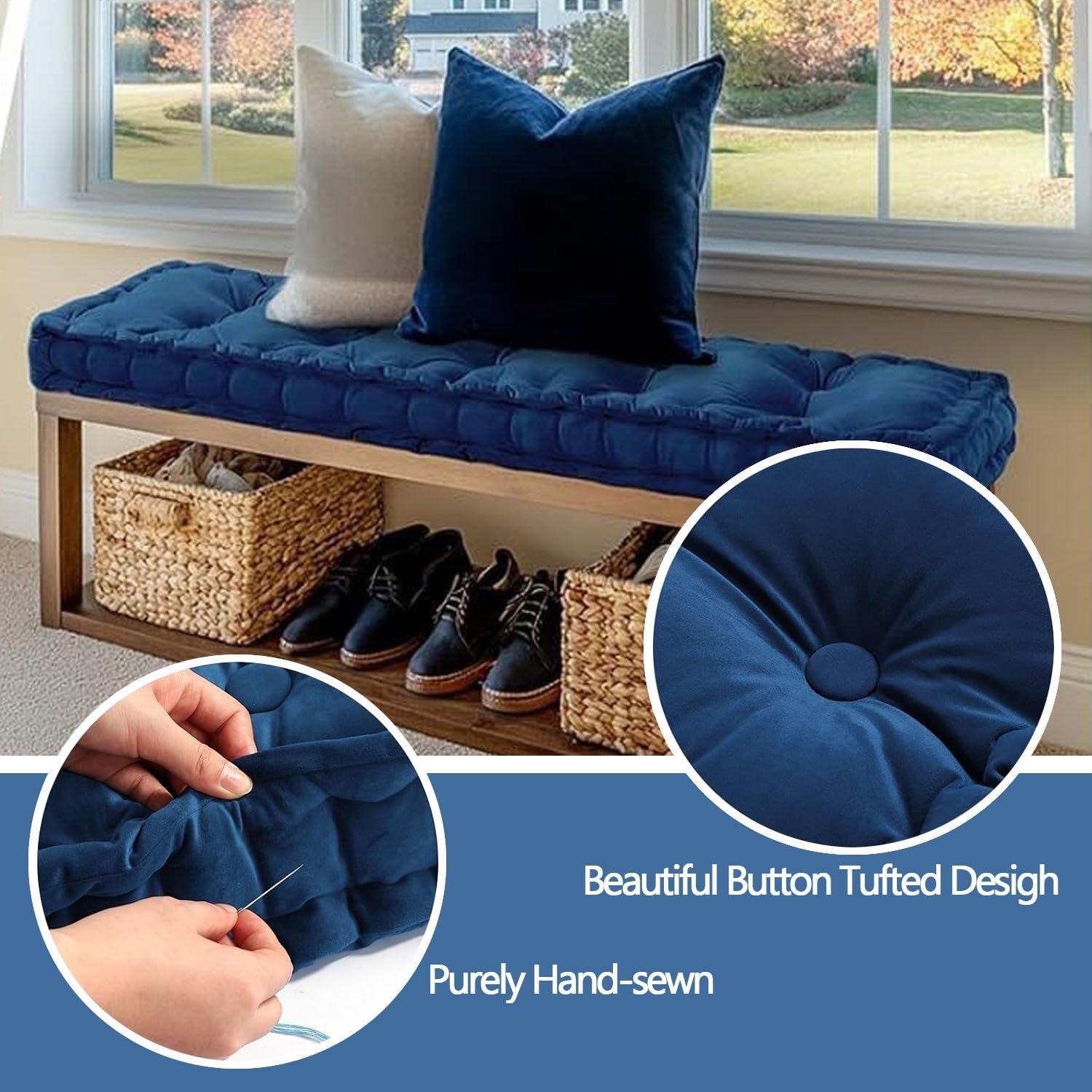 ROFIEJOX Coussin De Banc De 122 Cm – Tissu Chenille Haute Densité, Fond Antidérapant, Doux Et Durable – Coussin De Siège Long Touffeté Pour Fenêtre, Mobilier De Jardin (gris Clair, 122 X