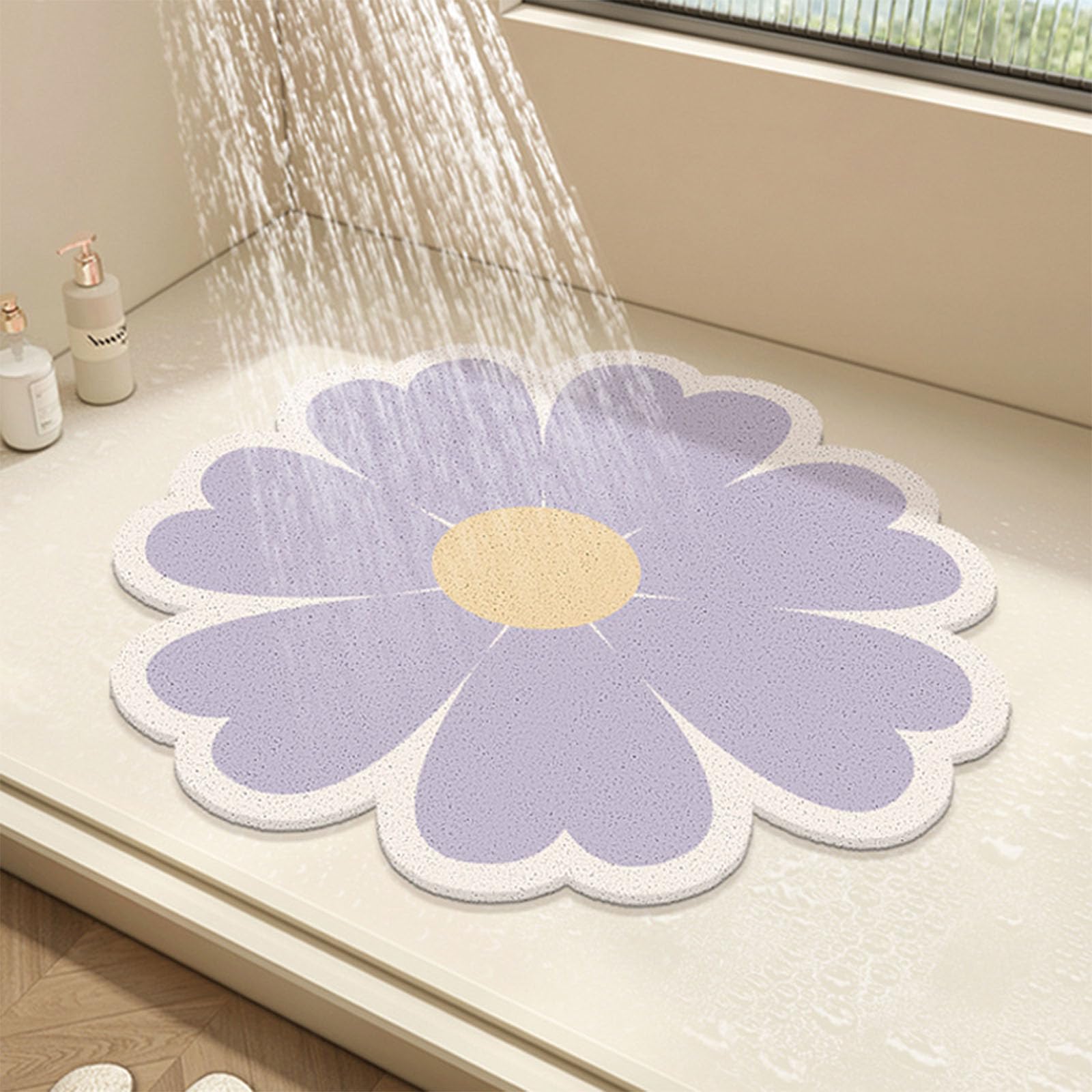 Indoor shower round shower mat with floral design, PVC sponge bathroom floor mat, anti-slip bathroom mat, anti-mildew shower mat with drainage hole, quick-dry (Q,60 * 60cm)