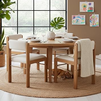 CIMOTA Mid Century Modern Dining Chairs Set of 4, Fabric Linen Kitchen Dining Room Chairs with Adjustable Back/Wood Frame/Upholstered Cushion/Farmhouse Style, Beige