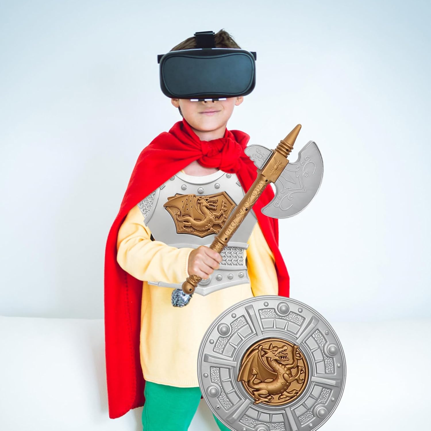 Miniatura 4 de Toddmomy Disfraz de armadura de caballero para disfraz de caballero americano, escudo medieval y casco, disfraz de caballero para niños