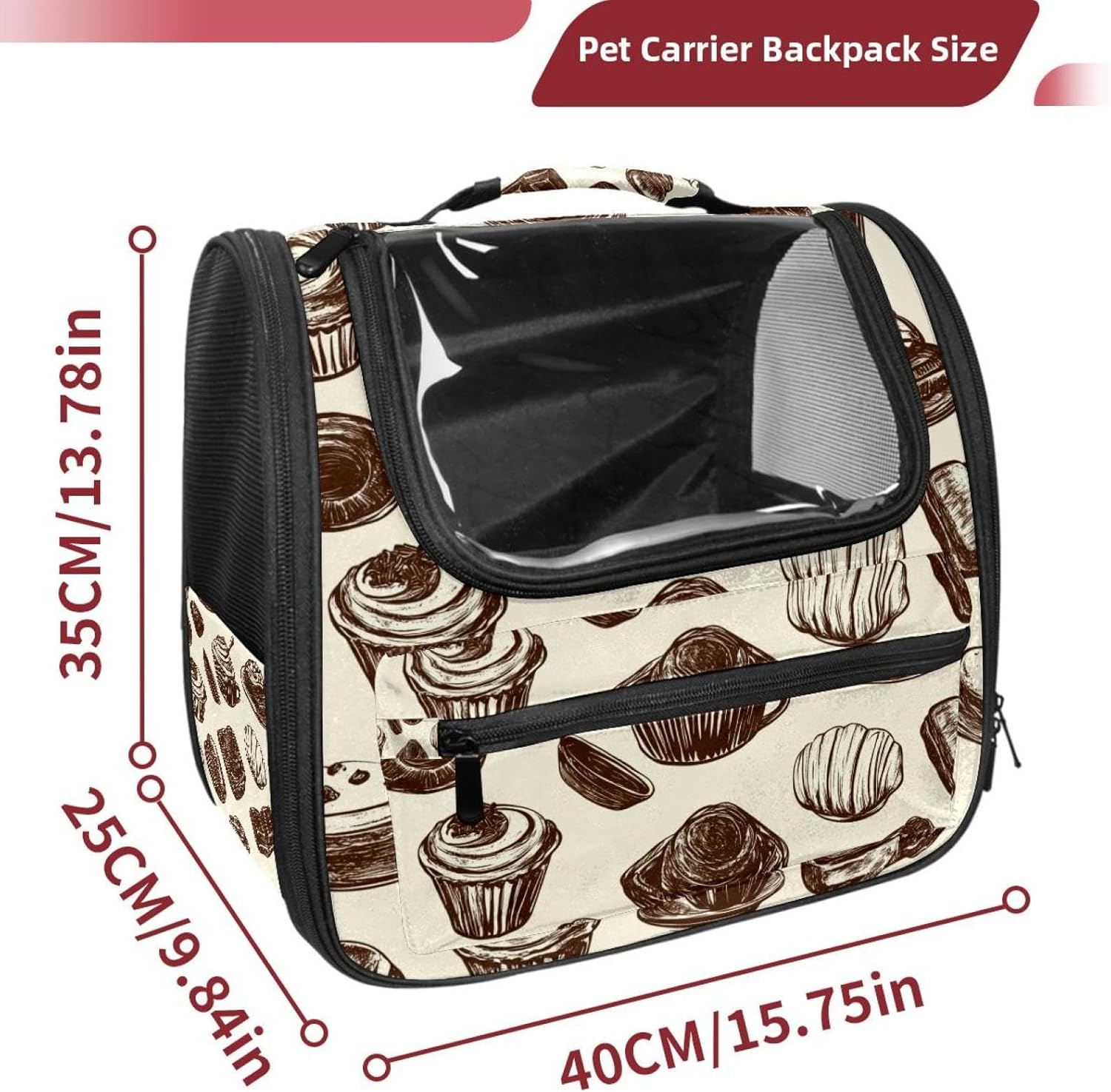 Bakery Chocolate (1) Pet Carrier Airline Approved Soft Sided Portable Cozy Travel Pet Bag, Car Seat Safe Carrier for Cats and Dogs