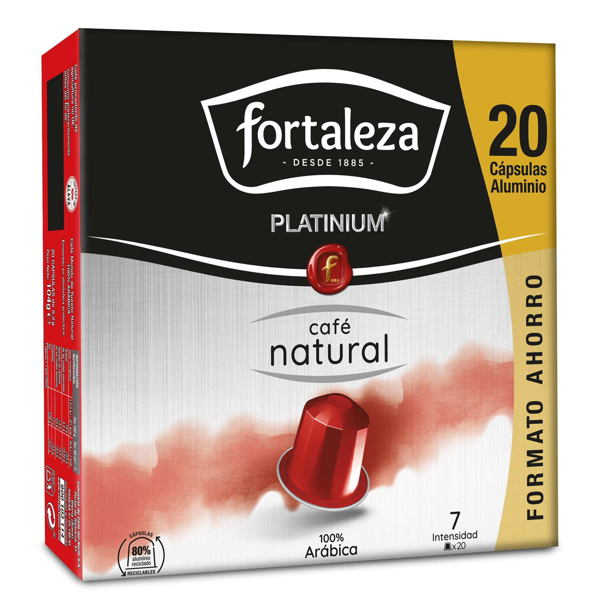 Café Fortaleza Platinium - Cápsulas de Café Natural compatibles con Nespresso, Pack 8x20 - Total 160 uds