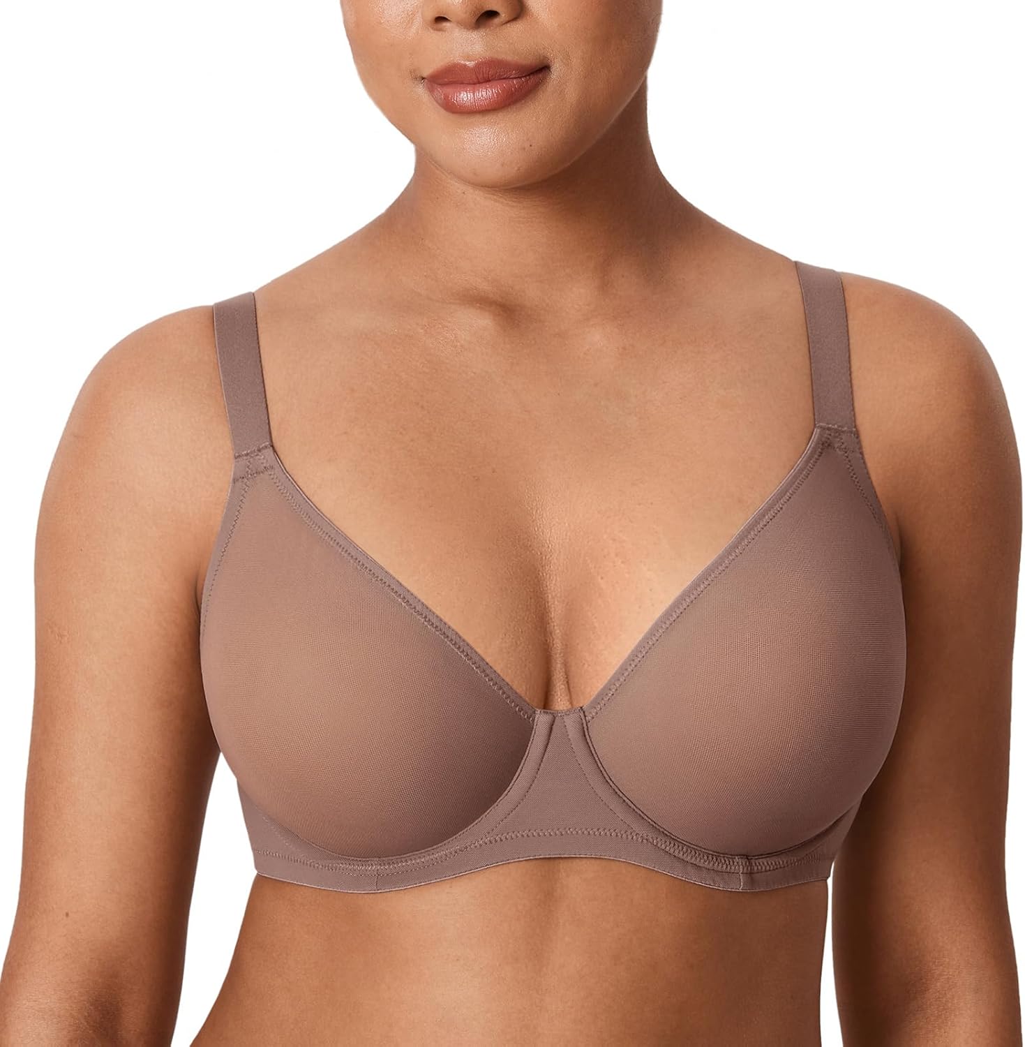 DELIMIRA Women's Cosnufy Sheer Mesh Bra Full Coverage Plus Size Plunge Unlined Underwire Bras - Image 2