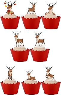 27 Stand Up Christmas Rudolph Reindeer Themed Edible Wafer paper Cake Toppers Decorations