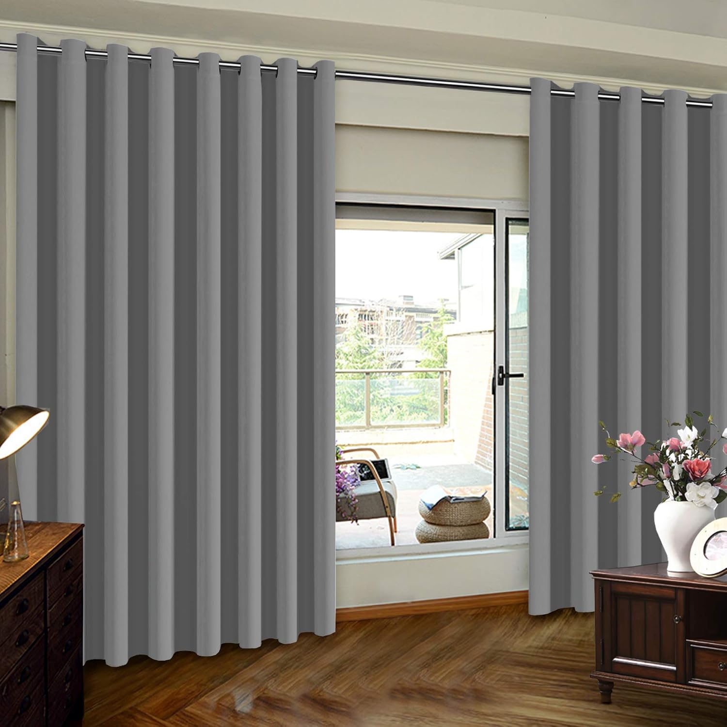 Turquoize Extra Wide Thermal Insulated Blackout Sliding Door Curtain, Sound Reducing Bedroom Privacy Room Divider, 1 Panel(100Wx96L Inches, Dove Gray)