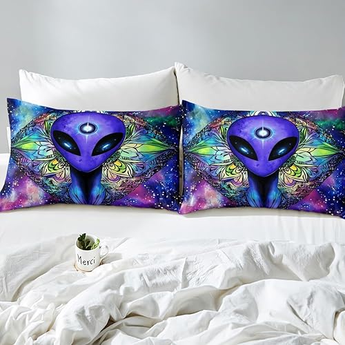 Miniatura 5 de Erosebridal Trippy - Funda de edredón de alienígena tamaño Queen, funda de edredón bohemia de teñido anudado para niños, adolescentes y adultos,